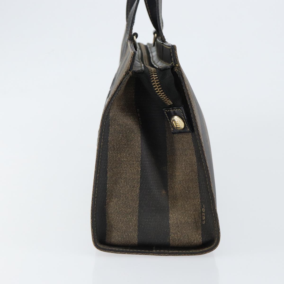 FENDI Pecan Canvas Hand Bag PVC Black Brown gold Auth 150002