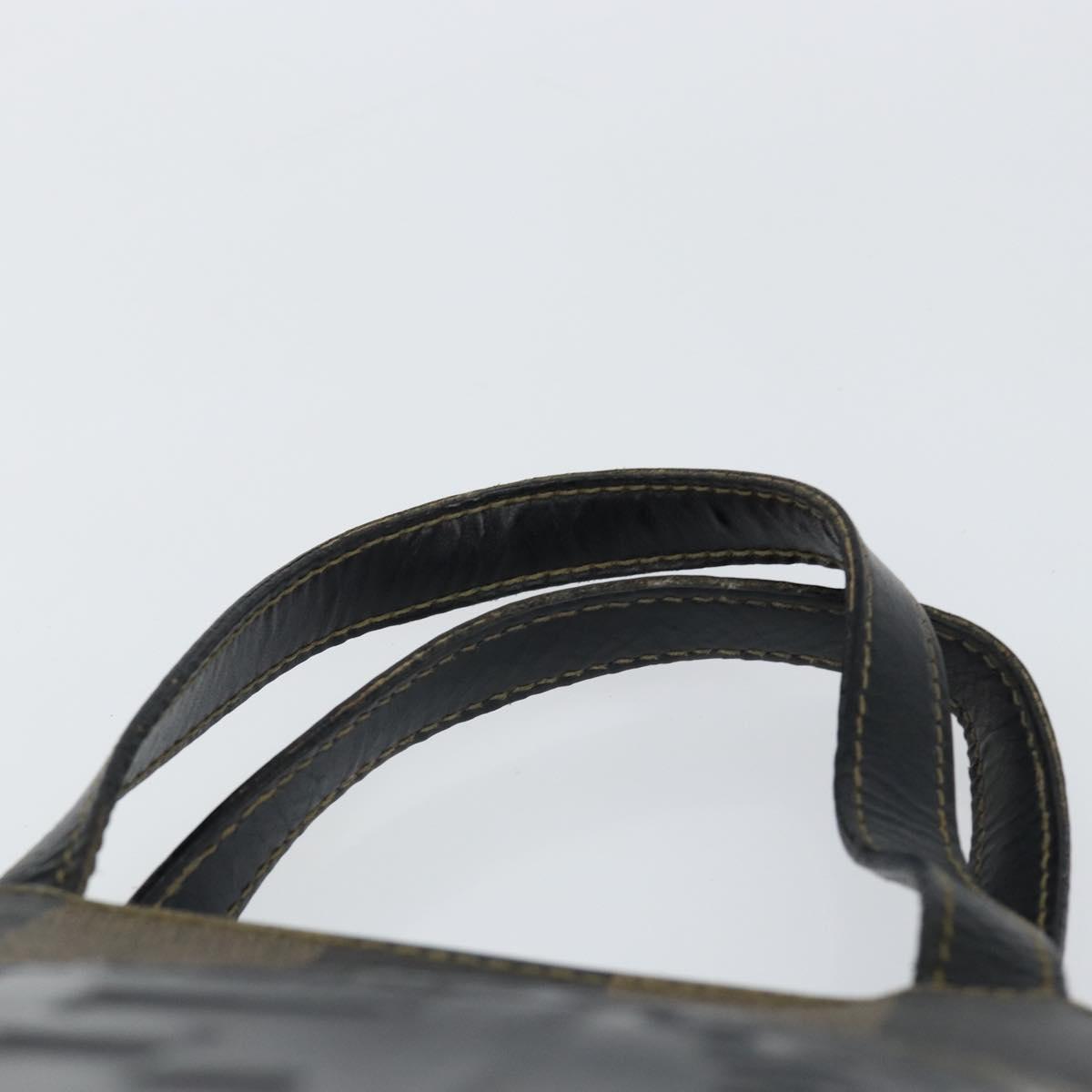 FENDI Pecan Canvas Hand Bag PVC Black Brown gold Auth 150002