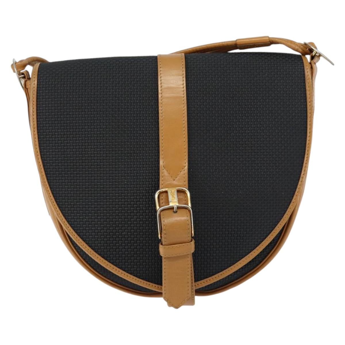 SAINT LAURENT Shoulder Bag PVC Leather Black Gold Auth 150003