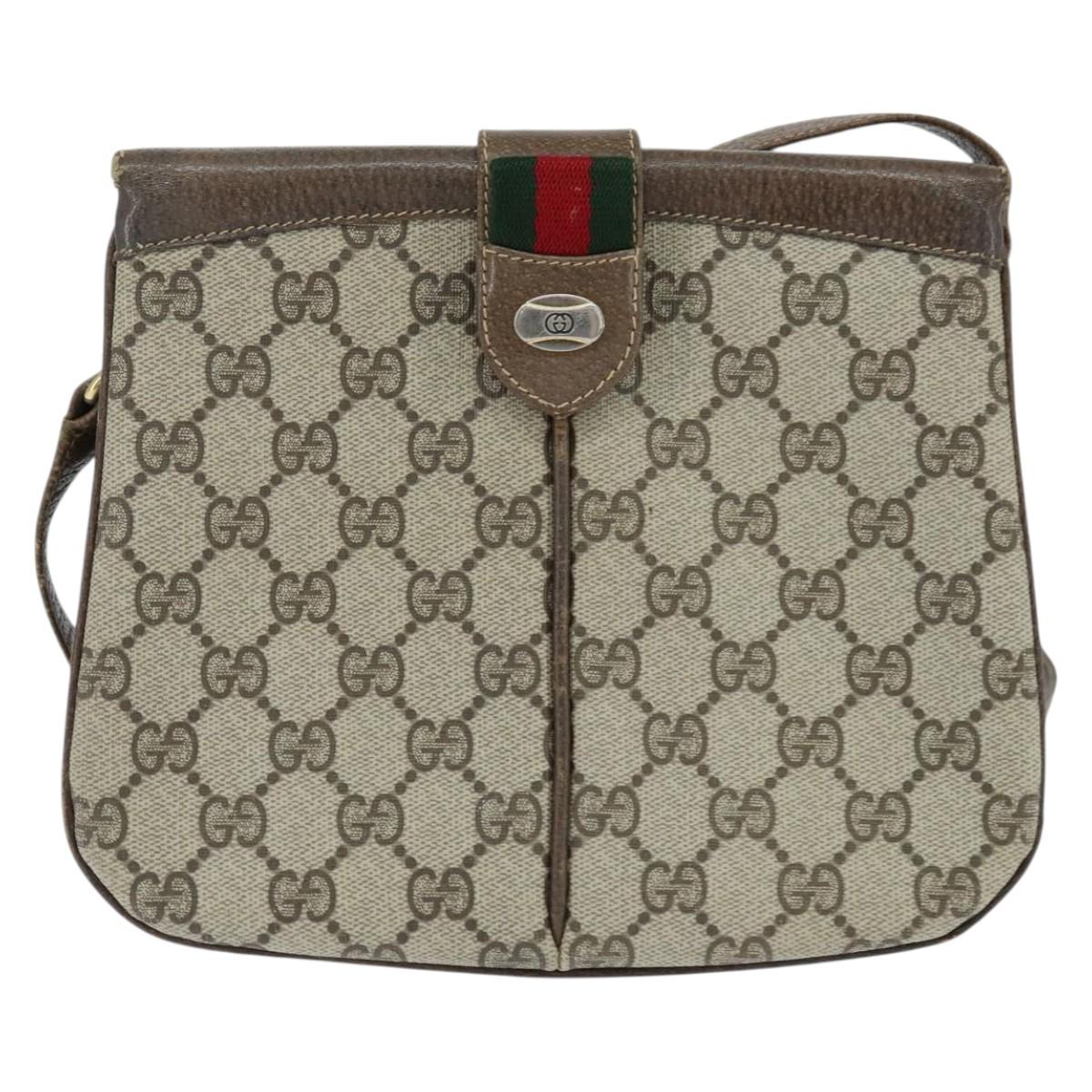 GUCCI GG Supreme Web Sherry Line Bag PVC Beige Gold 86 02 037 Auth 150020