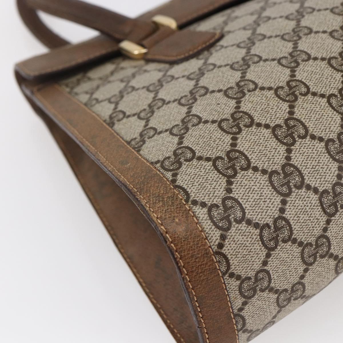 GUCCI GG Supreme Hand Bag PVC Beige Gold Auth 150024