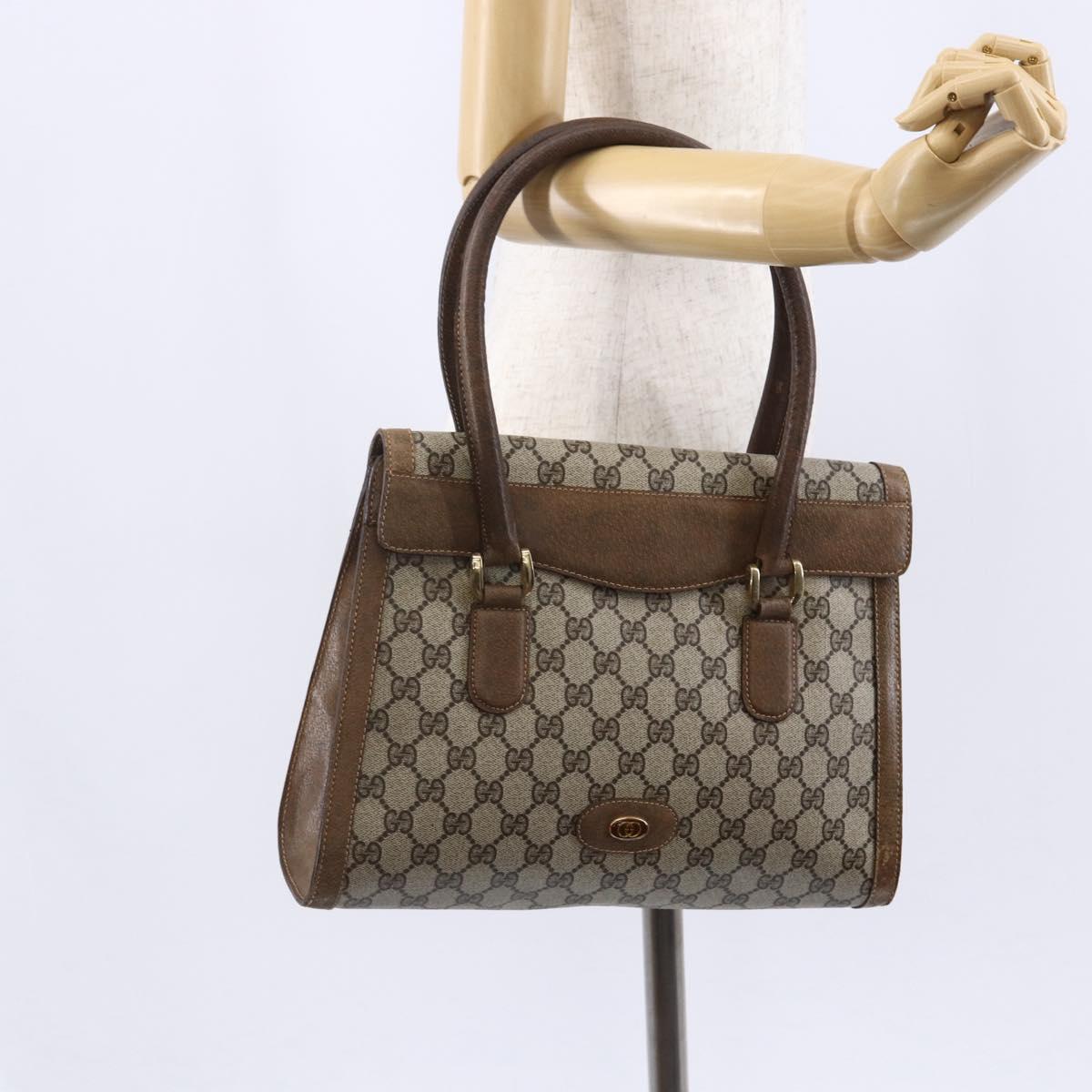 GUCCI GG Supreme Hand Bag PVC Beige Gold Auth 150024