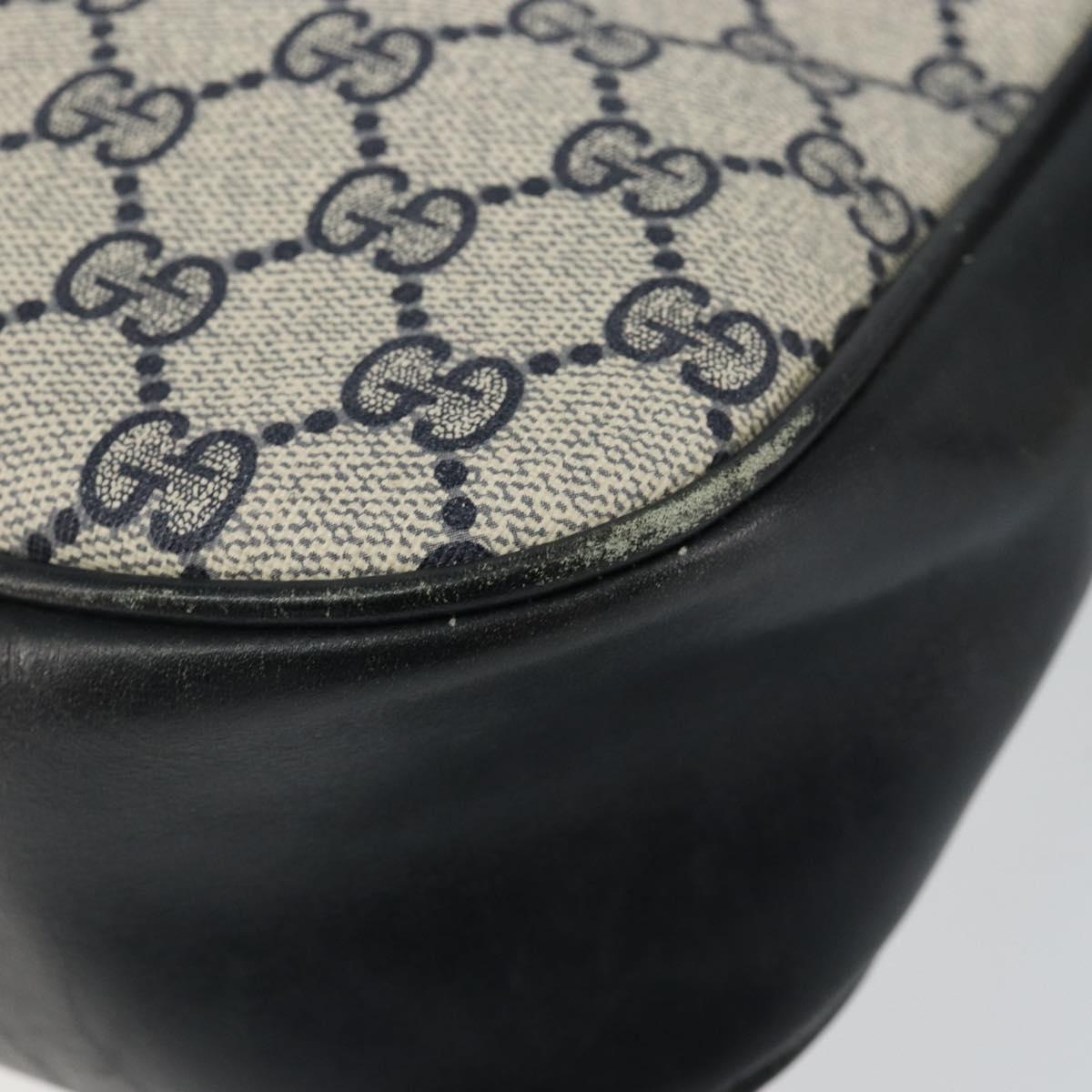 GUCCI GG Supreme Horsebit Shoulder Bag PVC Navy Gold Silver Auth 150026