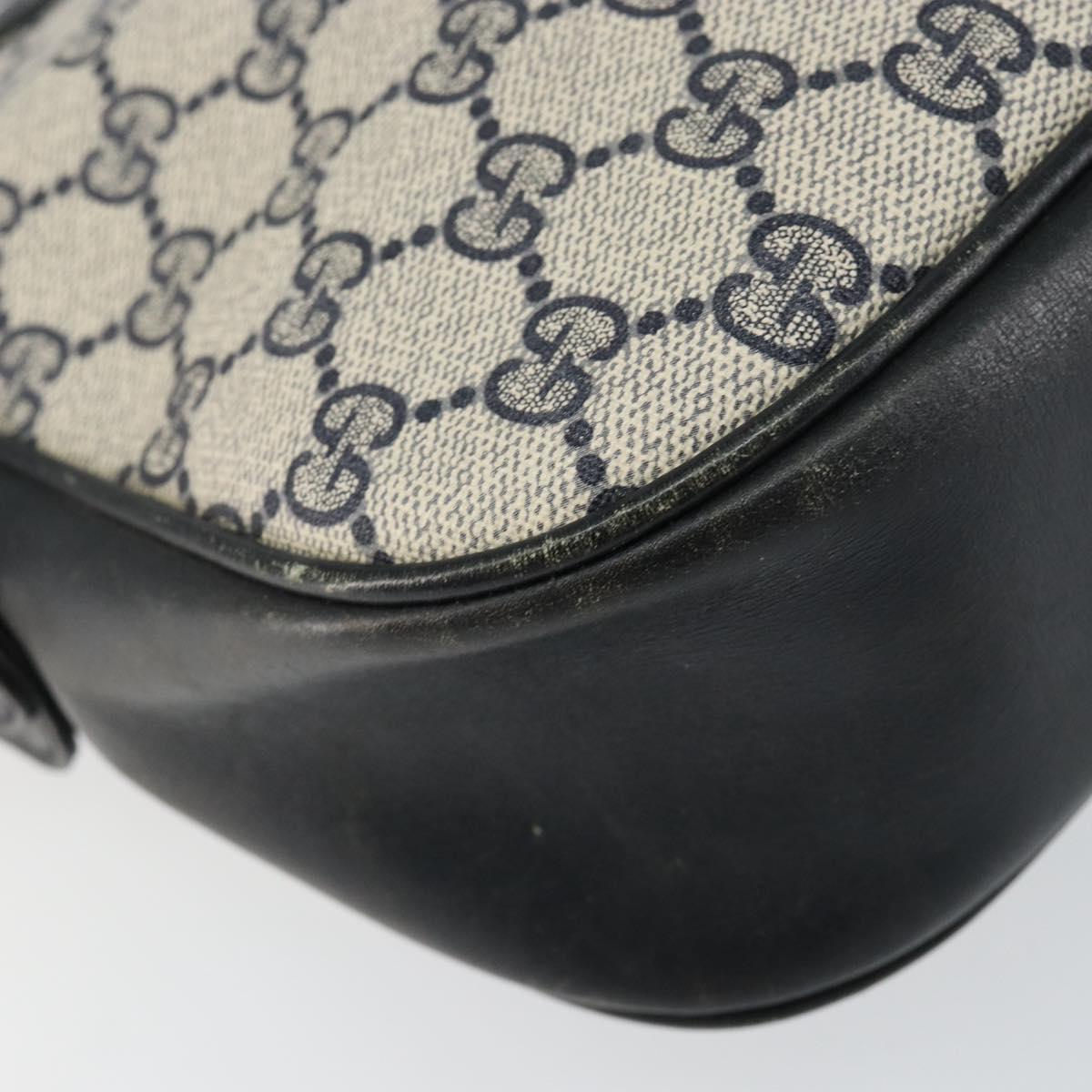 GUCCI GG Supreme Horsebit Shoulder Bag PVC Navy Gold Silver Auth 150026