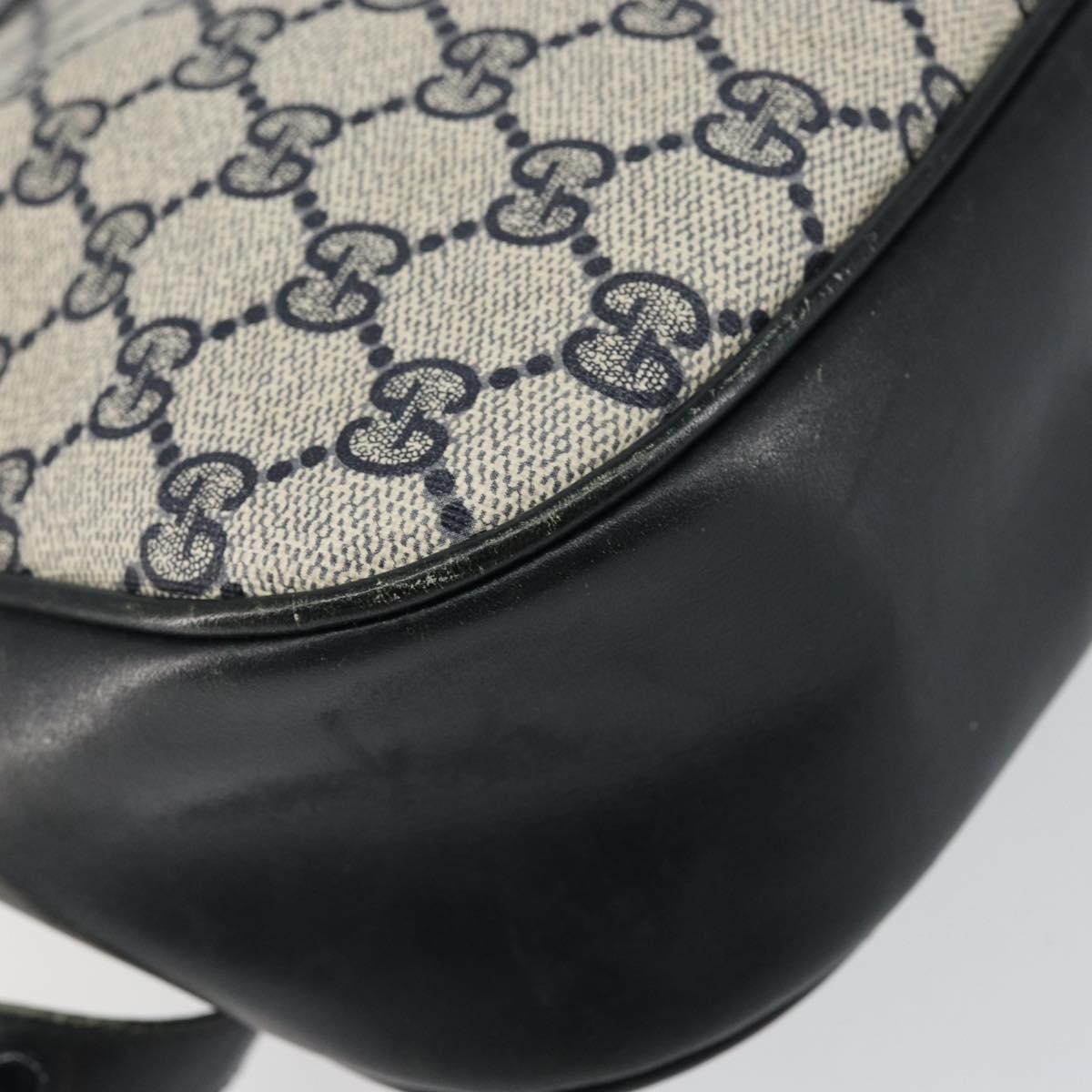 GUCCI GG Supreme Horsebit Shoulder Bag PVC Navy Gold Silver Auth 150026