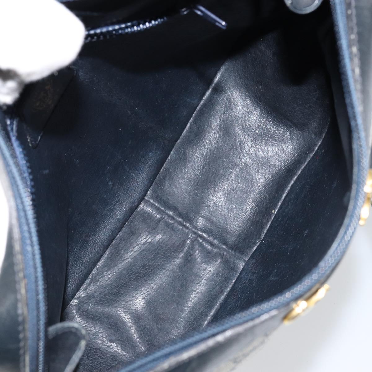 GUCCI GG Supreme Horsebit Shoulder Bag PVC Navy Gold Silver Auth 150026