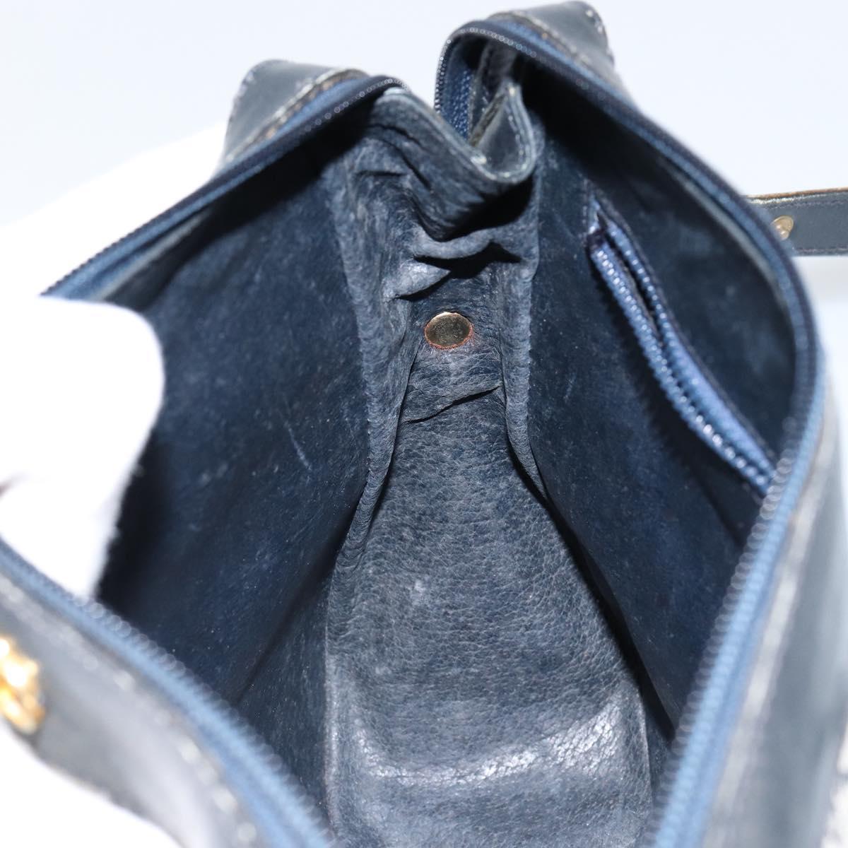 GUCCI GG Supreme Horsebit Shoulder Bag PVC Navy Gold Silver Auth 150026