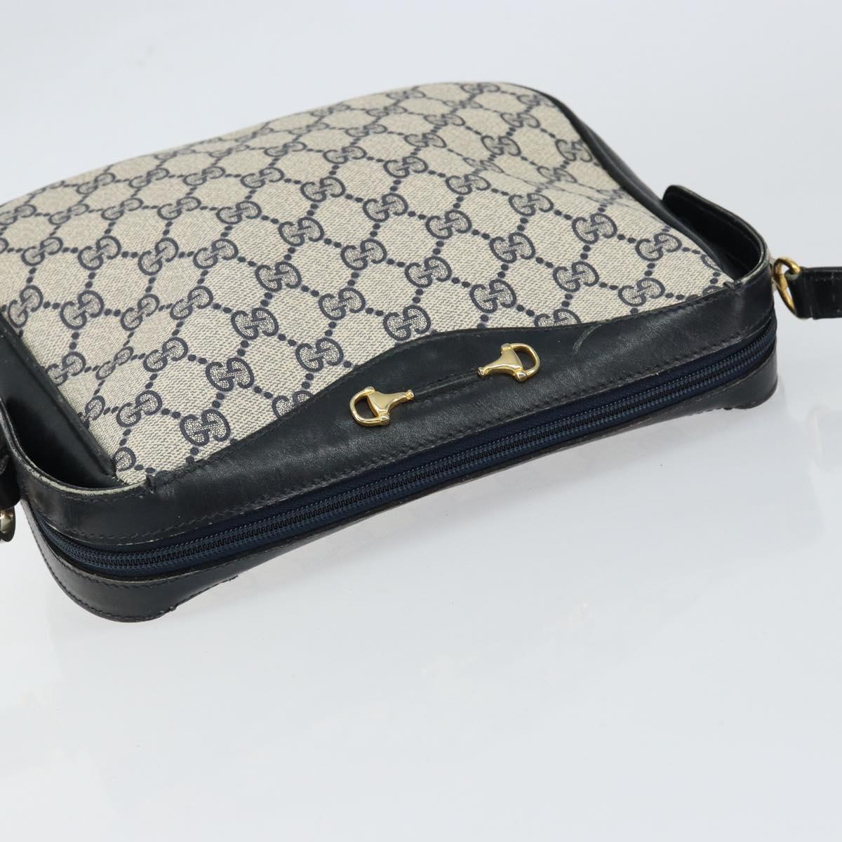 GUCCI GG Supreme Horsebit Shoulder Bag PVC Navy Gold Silver Auth 150026