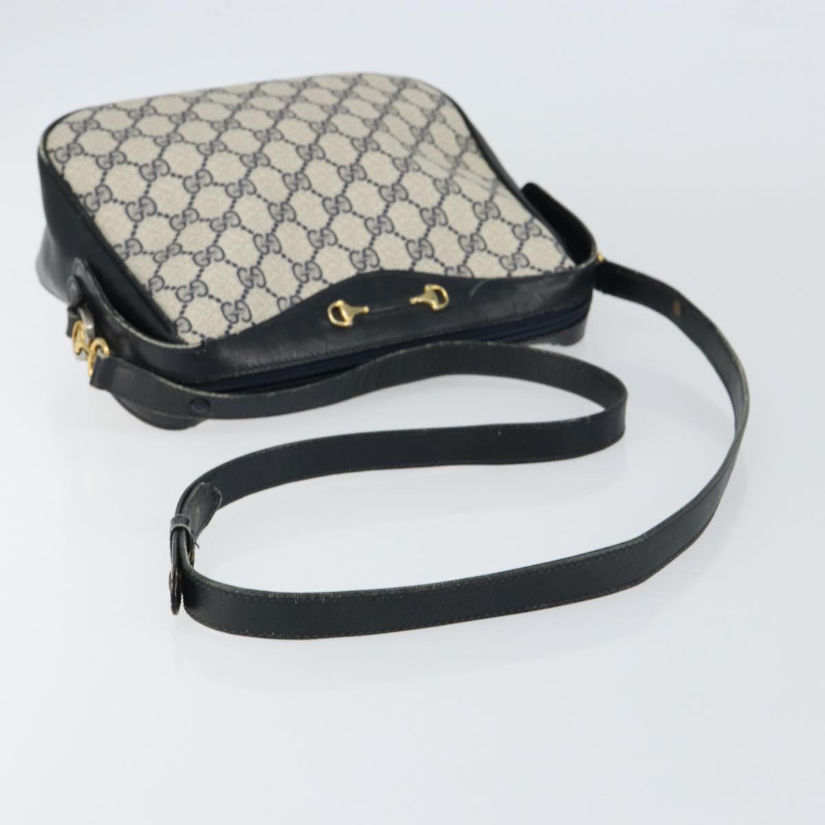 GUCCI GG Supreme Horsebit Shoulder Bag PVC Navy Gold Silver Auth 150026