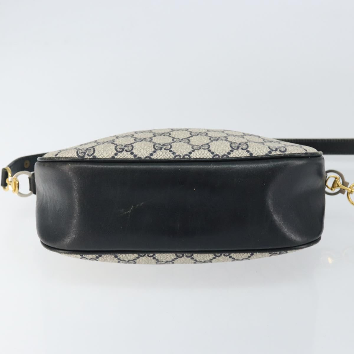 GUCCI GG Supreme Horsebit Shoulder Bag PVC Navy Gold Silver Auth 150026