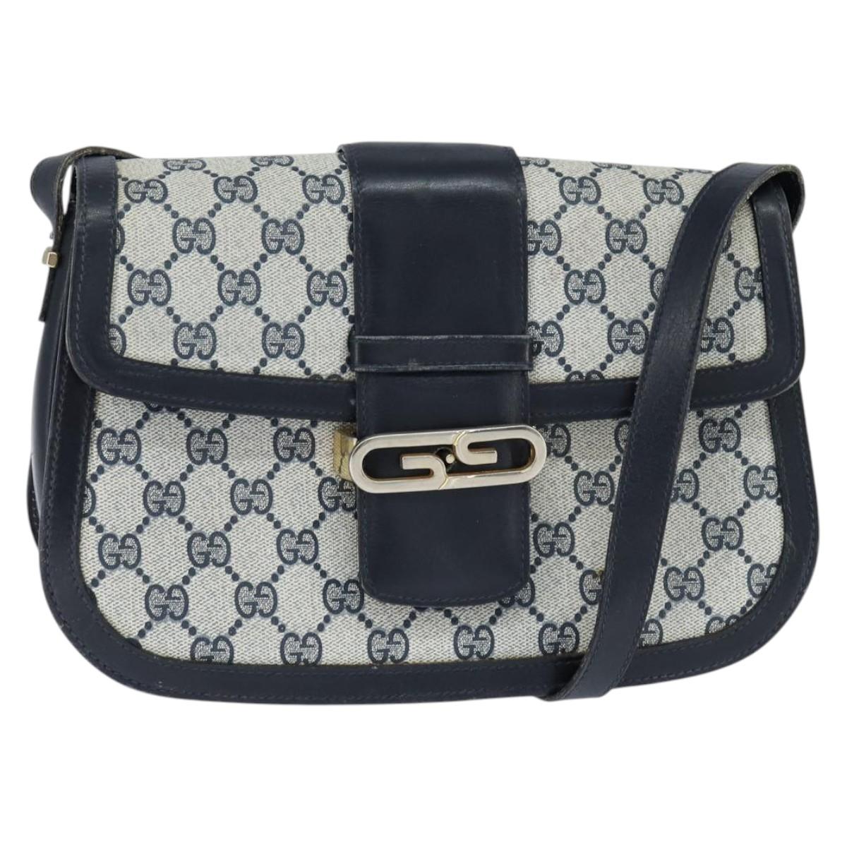 GUCCI GG Supreme Shoulder Bag PVC Navy Gold Auth 150027