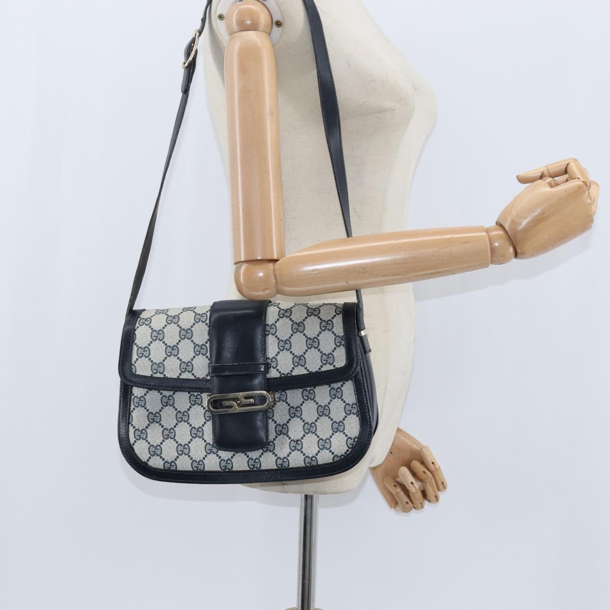 GUCCI GG Supreme Shoulder Bag PVC Navy Gold Auth 150027