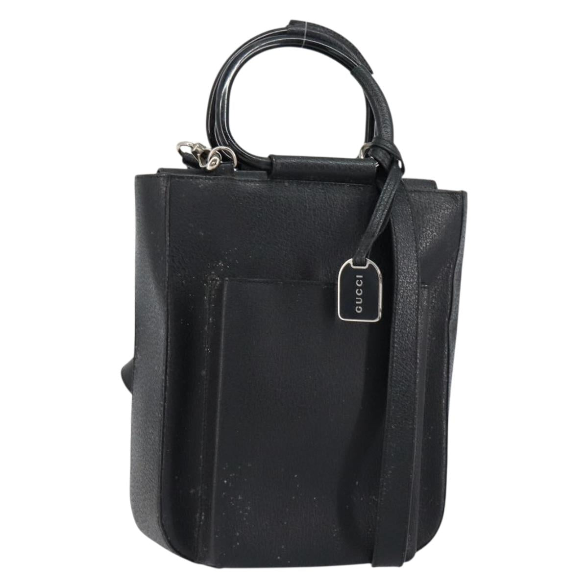 GUCCI Horsebit Hand Bag Leather 2way Black 002 1118 0463 Auth 150030