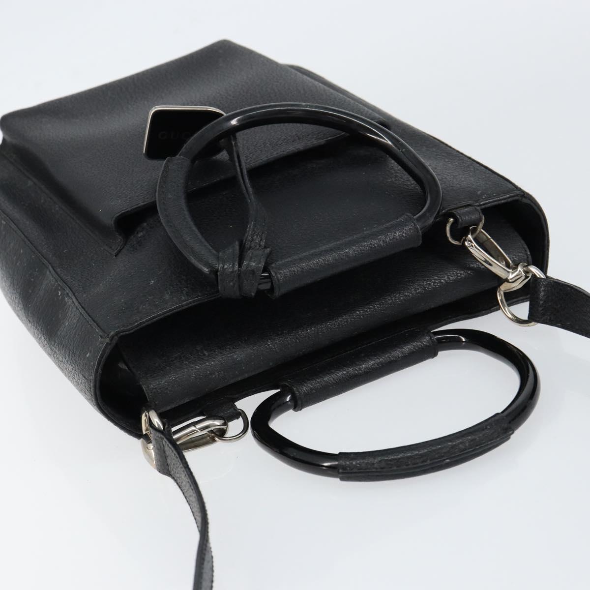 GUCCI Horsebit Hand Bag Leather 2way Black 002 1118 0463 Auth 150030