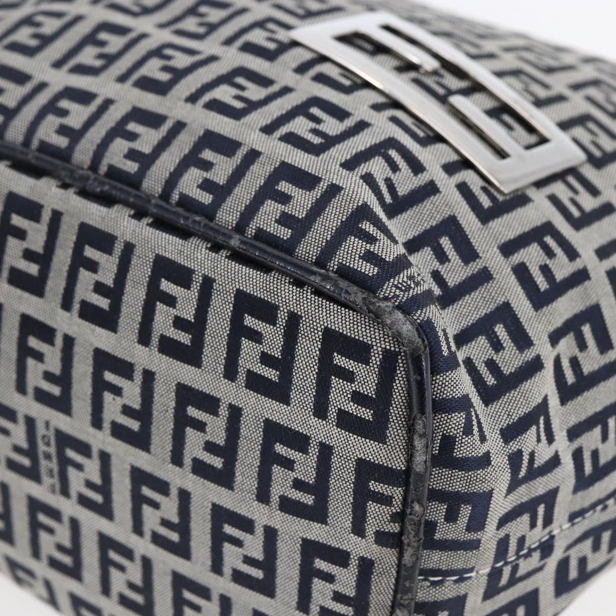 FENDI Zucchino Canvas Shoulder Bag Navy Silver Auth 150032