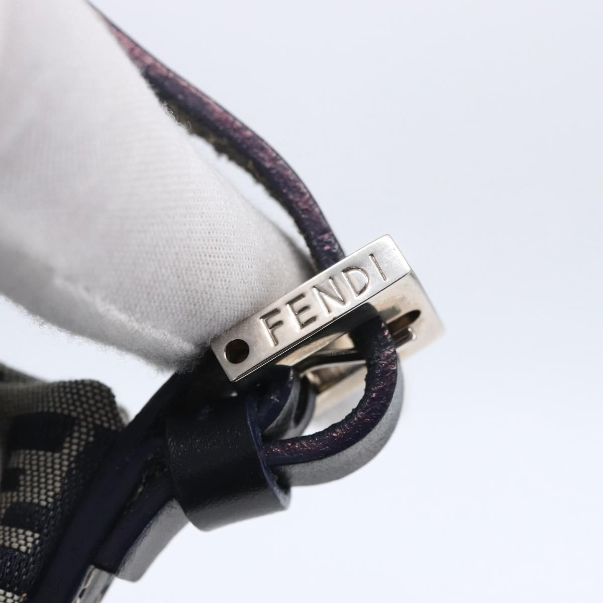 FENDI Zucchino Canvas Shoulder Bag Navy Silver Auth 150032