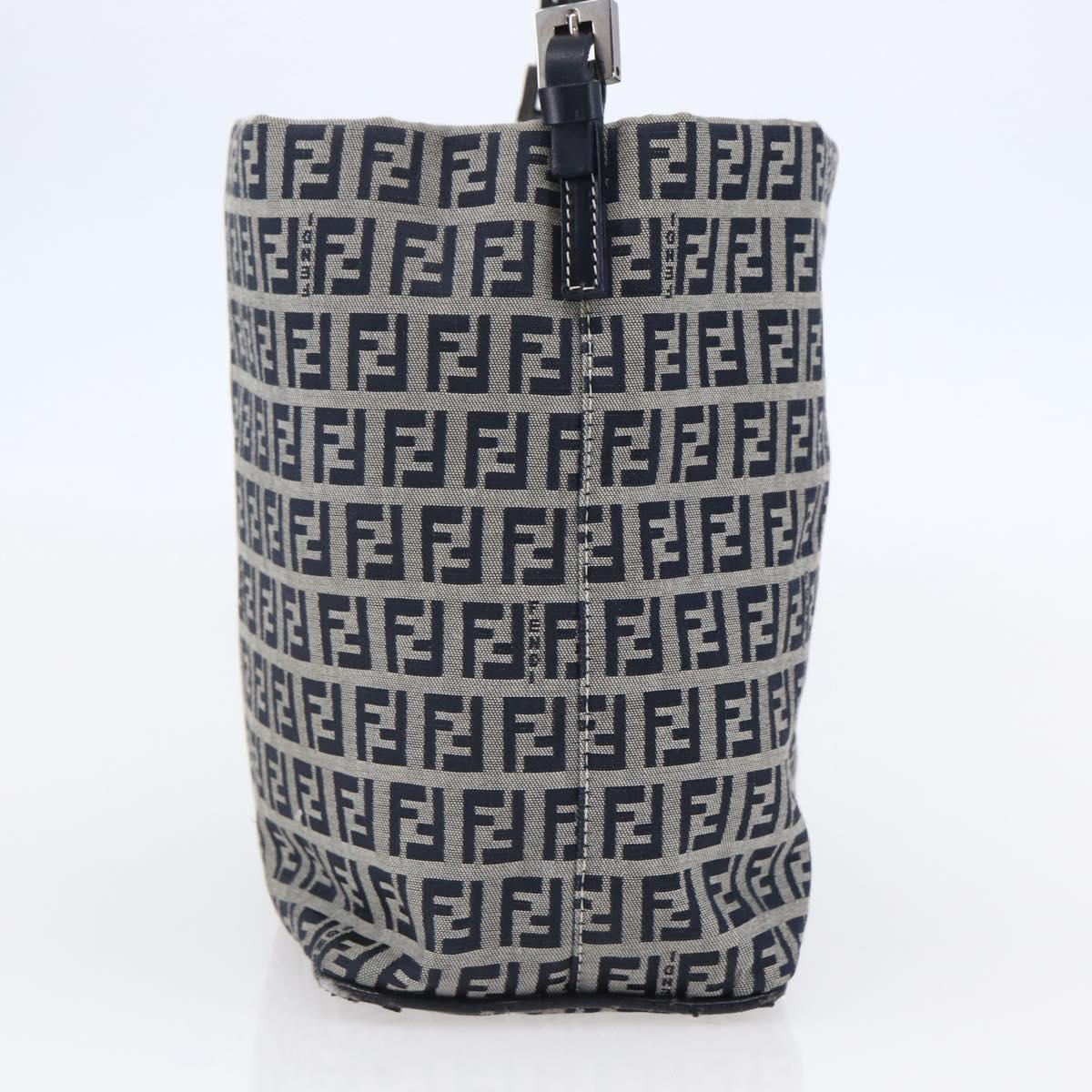 FENDI Zucchino Canvas Shoulder Bag Navy Silver Auth 150032