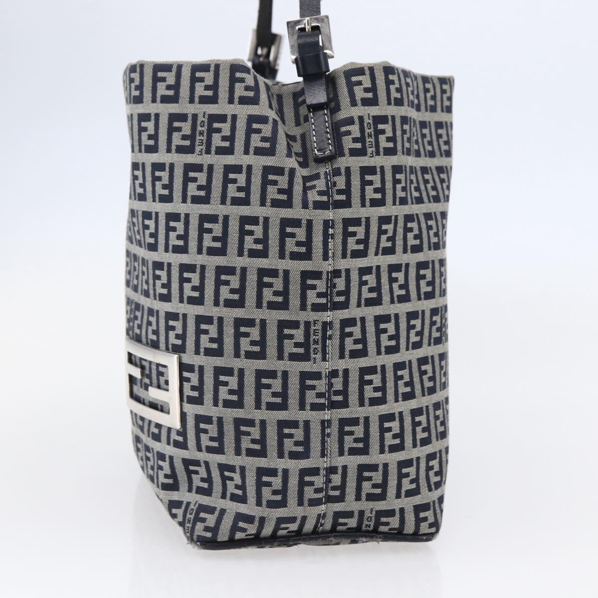 FENDI Zucchino Canvas Shoulder Bag Navy Silver Auth 150032
