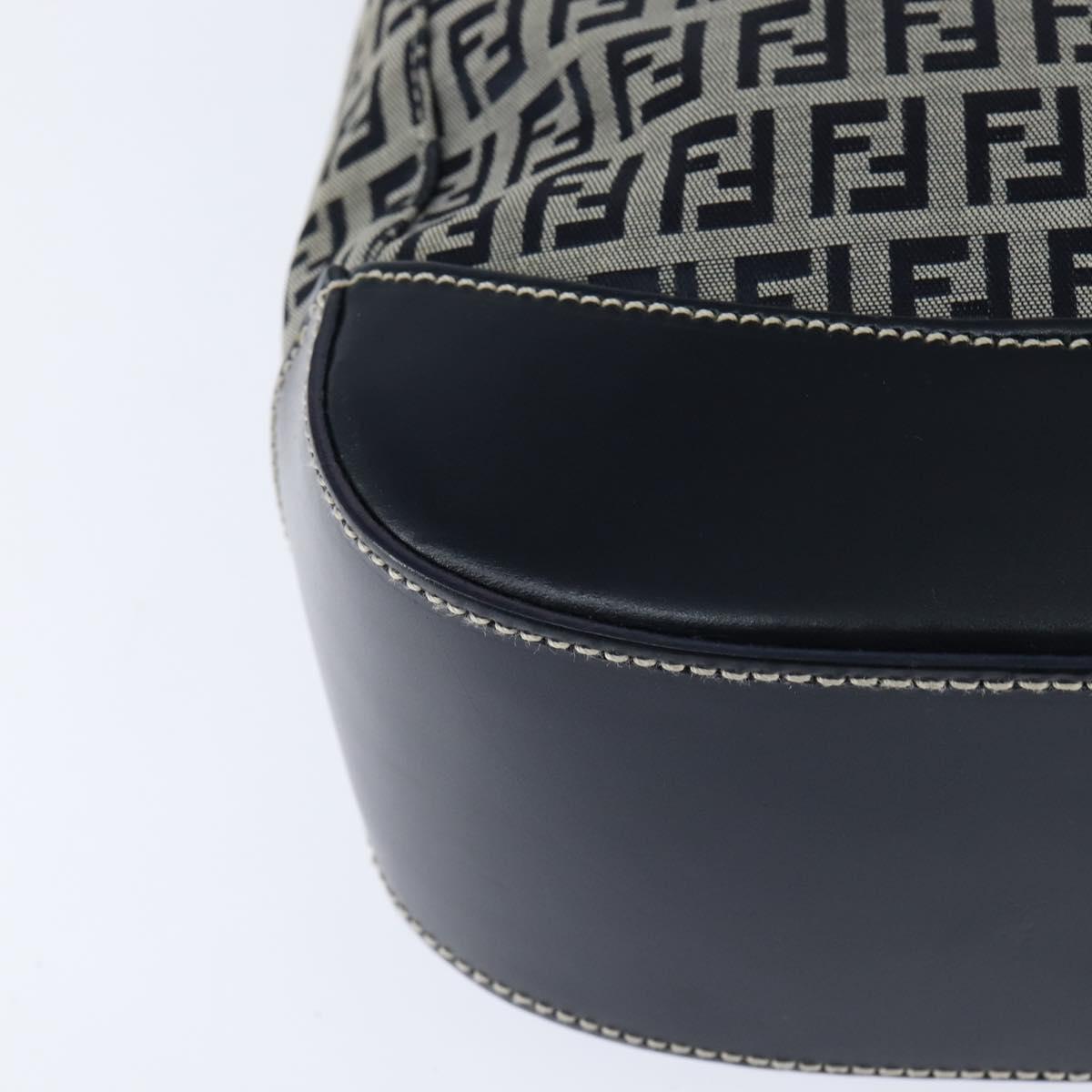 FENDI Zucchino Canvas Tote Bag Navy Silver Auth 150033