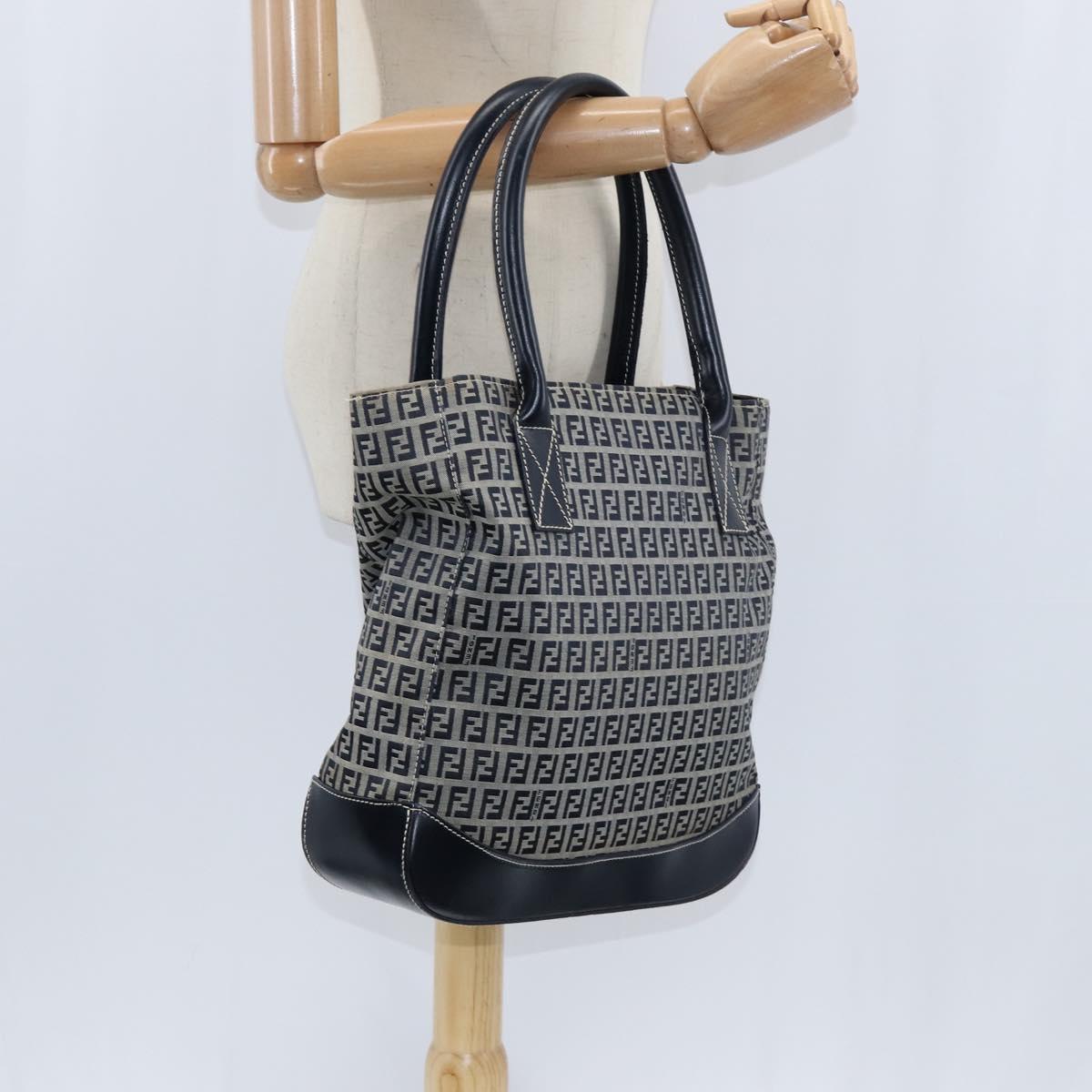 FENDI Zucchino Canvas Tote Bag Navy Silver Auth 150033