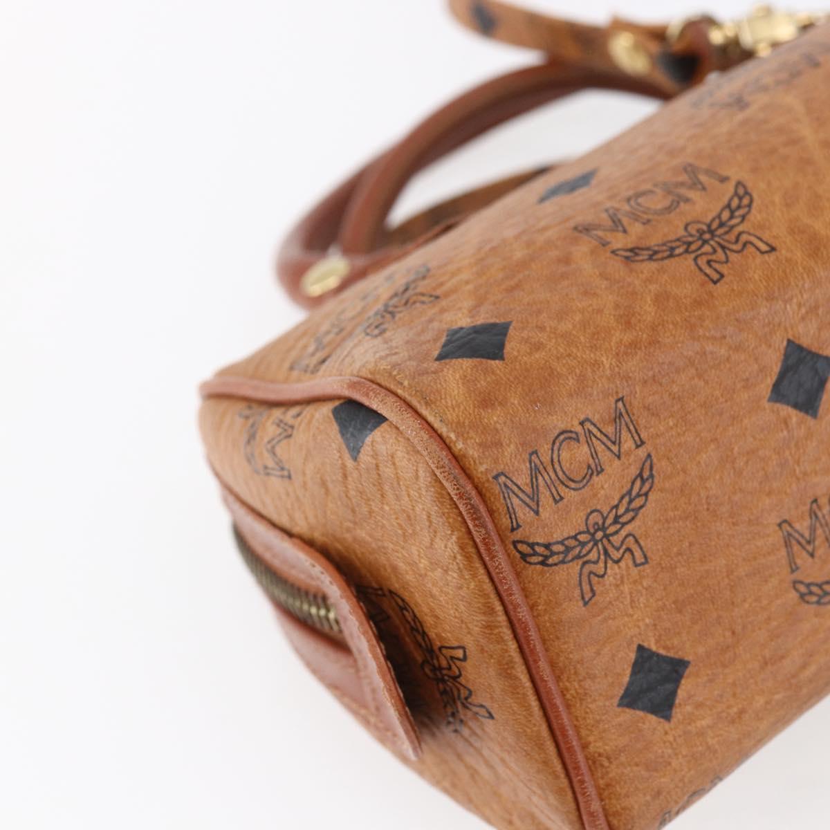 MCM Logogram Vicetos Mini Boston Bag PVC Leather 2way Brown Gold Auth 150034