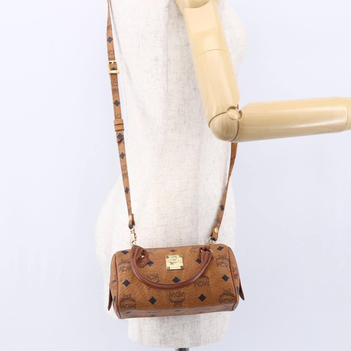 MCM Logogram Vicetos Mini Boston Bag PVC Leather 2way Brown Gold Auth 150034