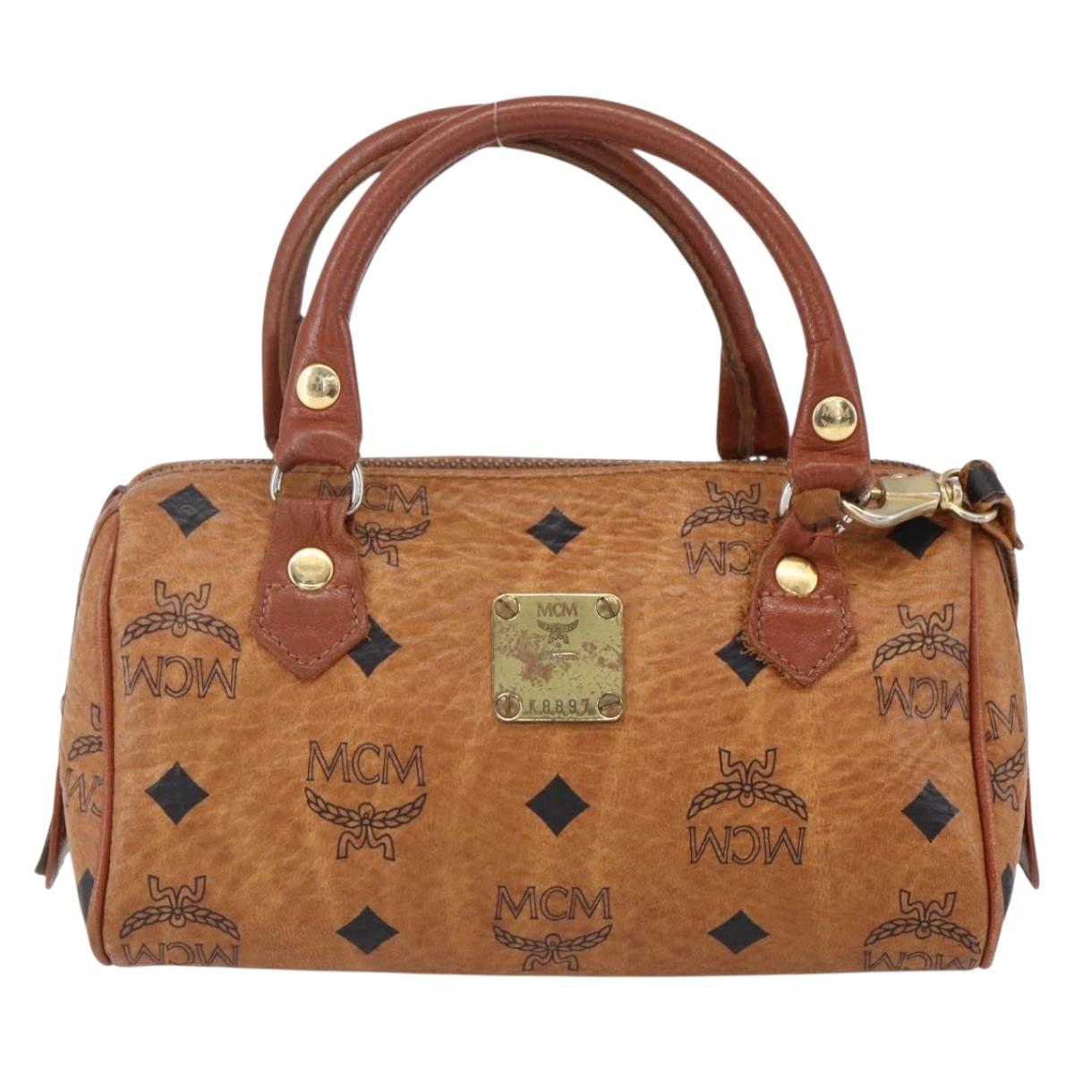 MCM Logogram Vicetos Mini Boston Bag PVC Leather 2way Brown Gold Auth 150034