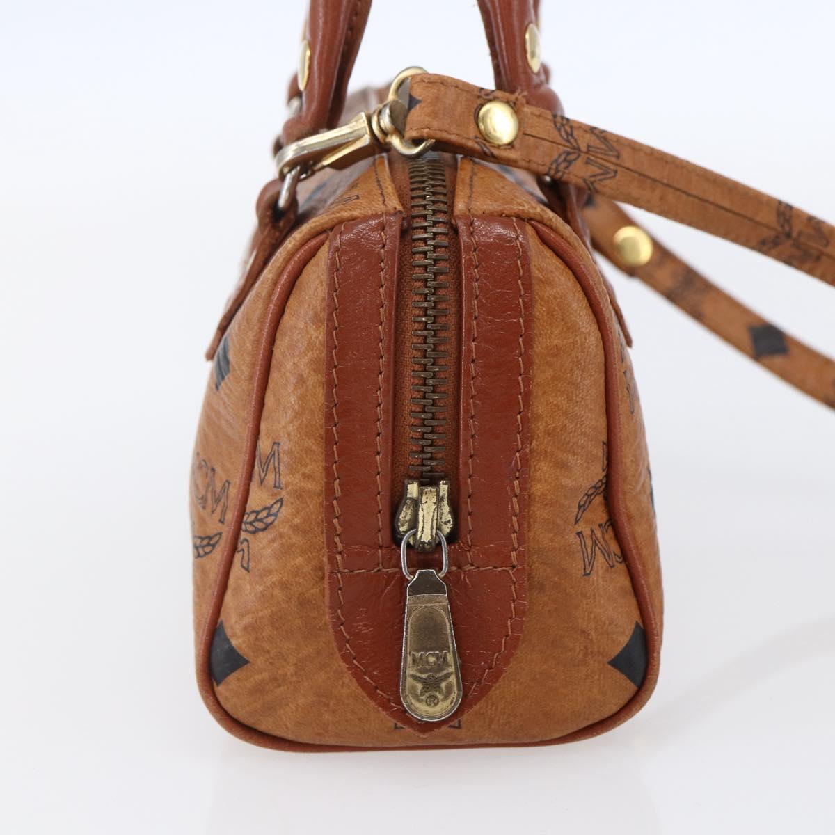 MCM Logogram Vicetos Mini Boston Bag PVC Leather 2way Brown Gold Auth 150034