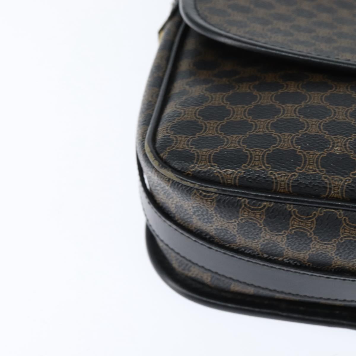 CELINE Macadam Canvas Shoulder Bag PVC Leather Black Gold Auth 150035