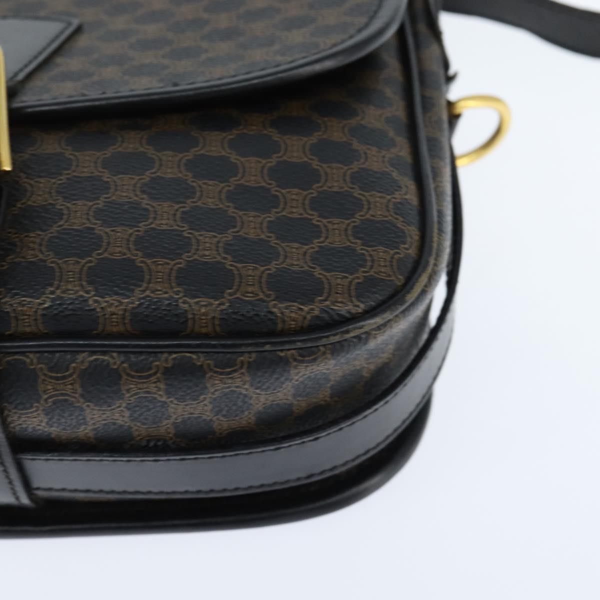 CELINE Macadam Canvas Shoulder Bag PVC Leather Black Gold Auth 150035