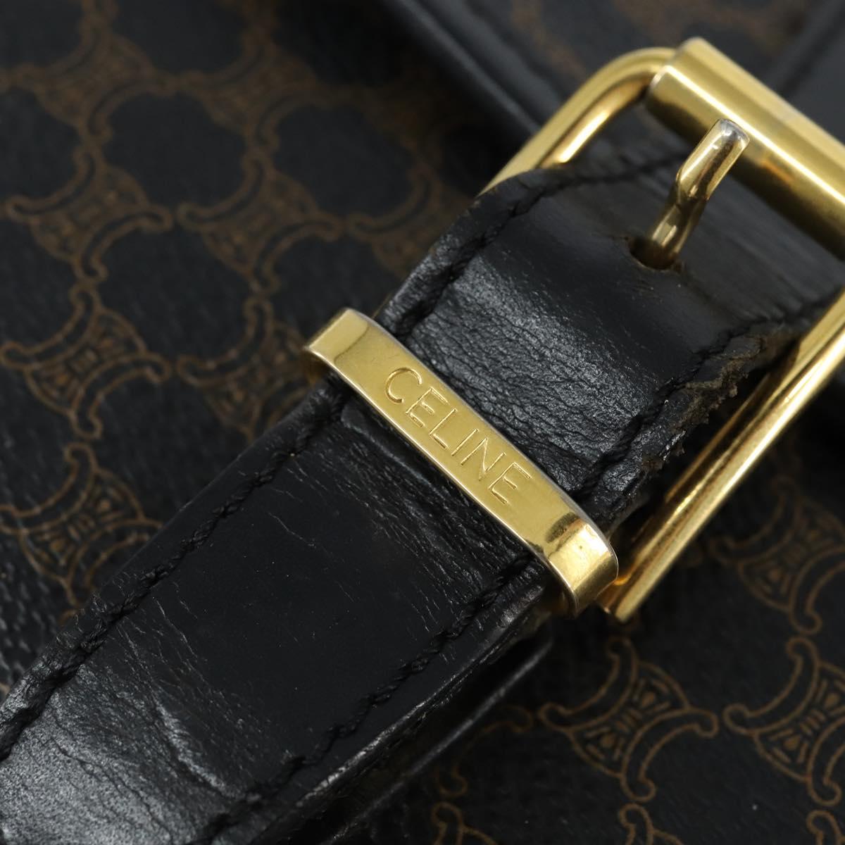 CELINE Macadam Canvas Shoulder Bag PVC Leather Black Gold Auth 150035