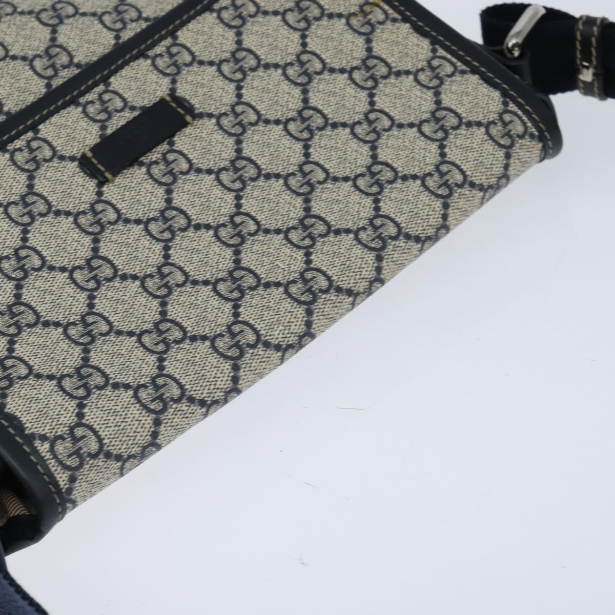 GUCCI GG Supreme Shoulder Bag PVC Navy Silver 223666 Auth 150039