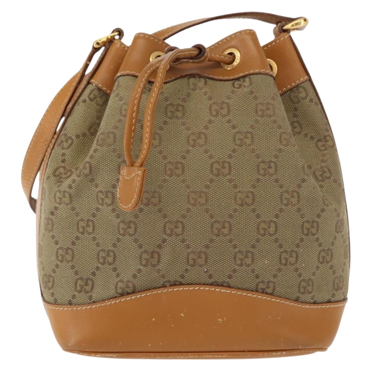 GUCCI GG Canvas Shoulder Bag Beige Gold Auth 150040