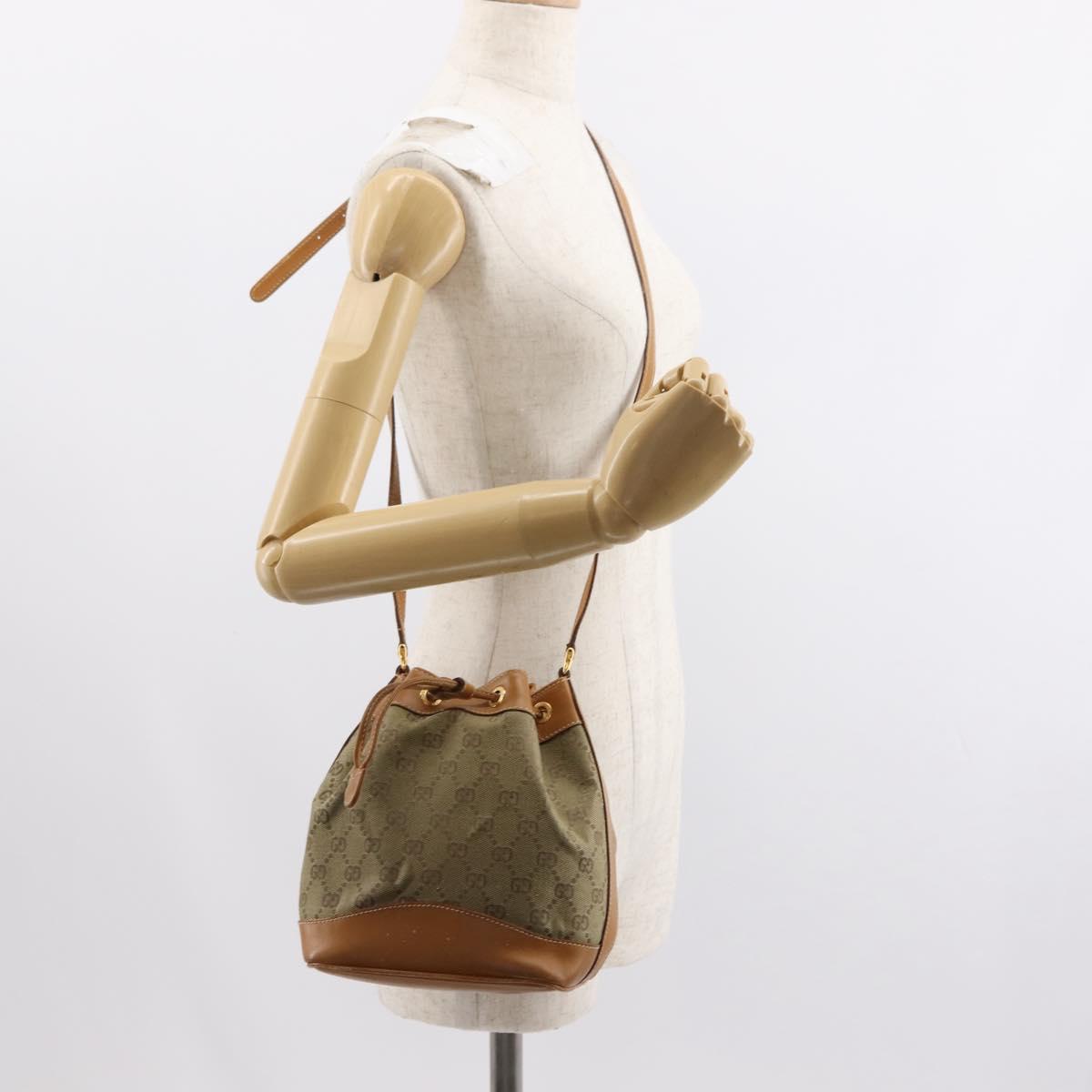 GUCCI GG Canvas Shoulder Bag Beige Gold Auth 150040