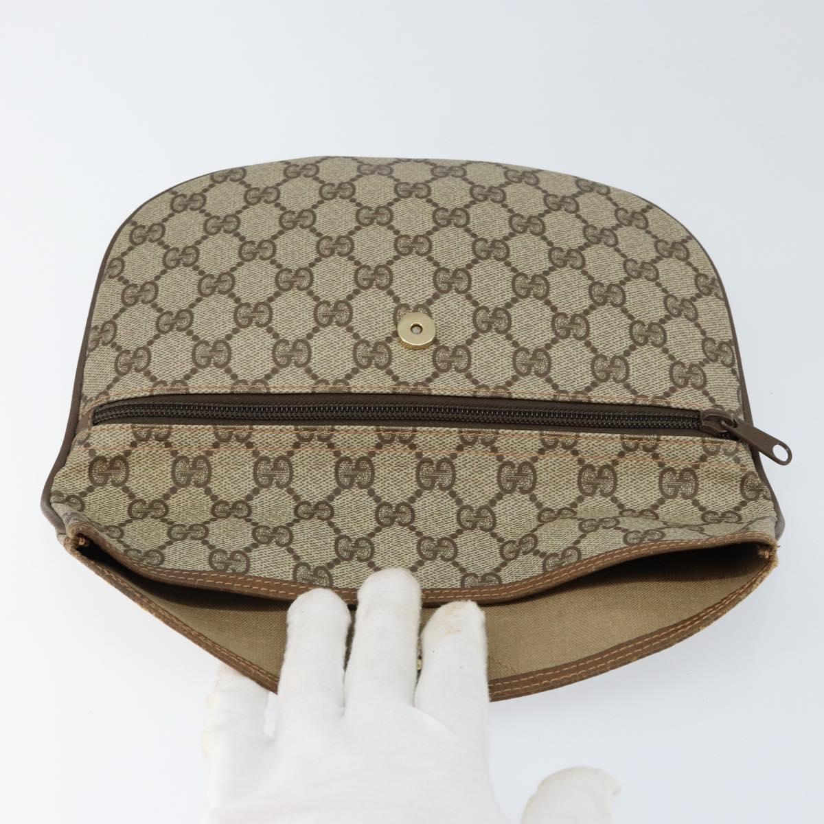 GUCCI GG Supreme Clutch Bag PVC Beige Gold 89 02 503 Auth 150043