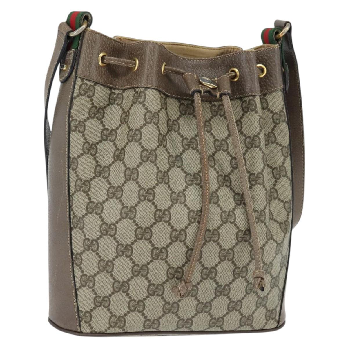 GUCCI GG Supreme Web Sherry Line Shoulder Bag PVC Beige 41 02 034 Auth 150046