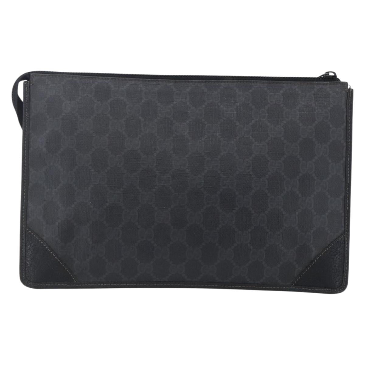 GUCCI GG Supreme Clutch Bag PVC Black 97 01 029 Auth 150048