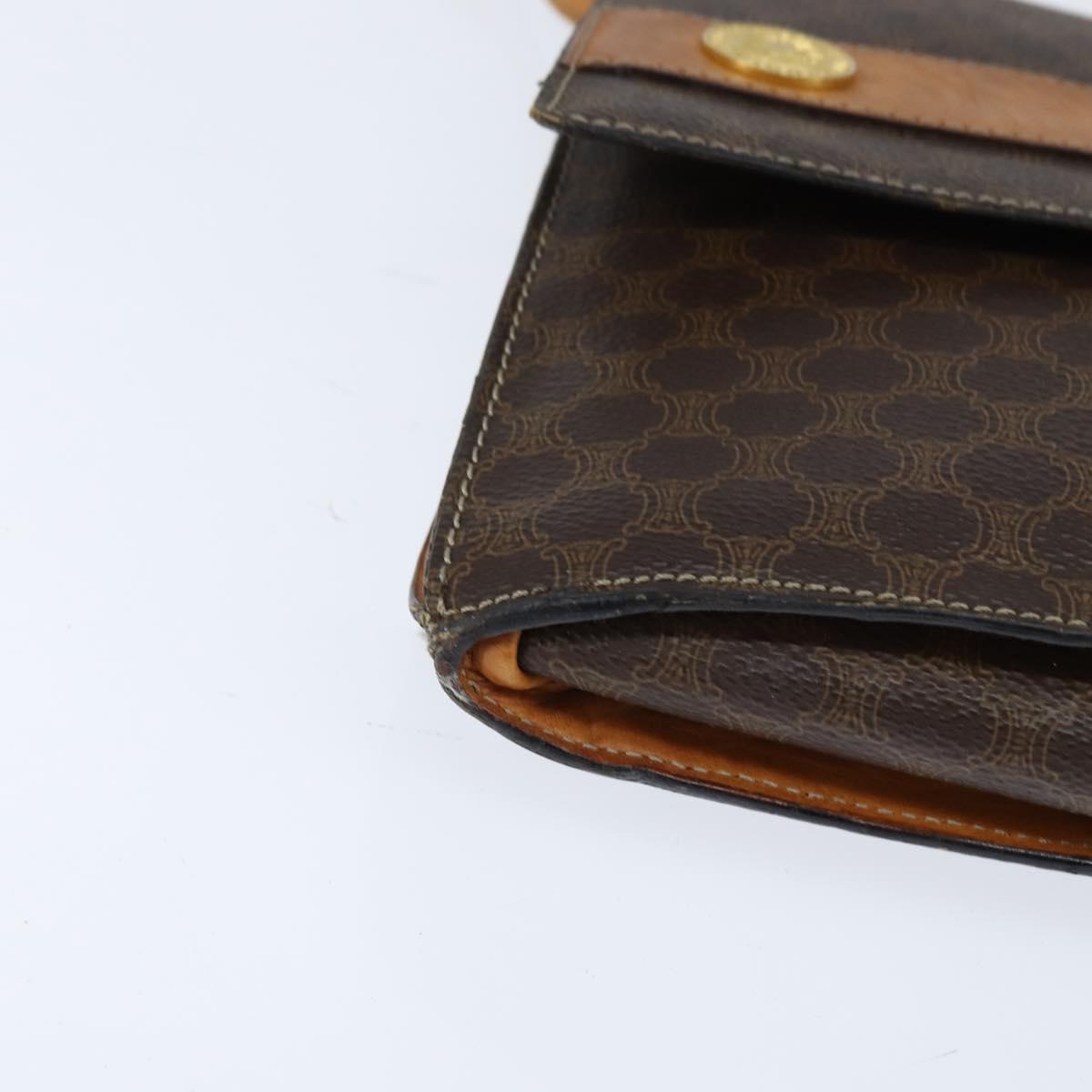 CELINE Macadam Canvas Shoulder Bag PVC Leather Brown Gold Auth 150050