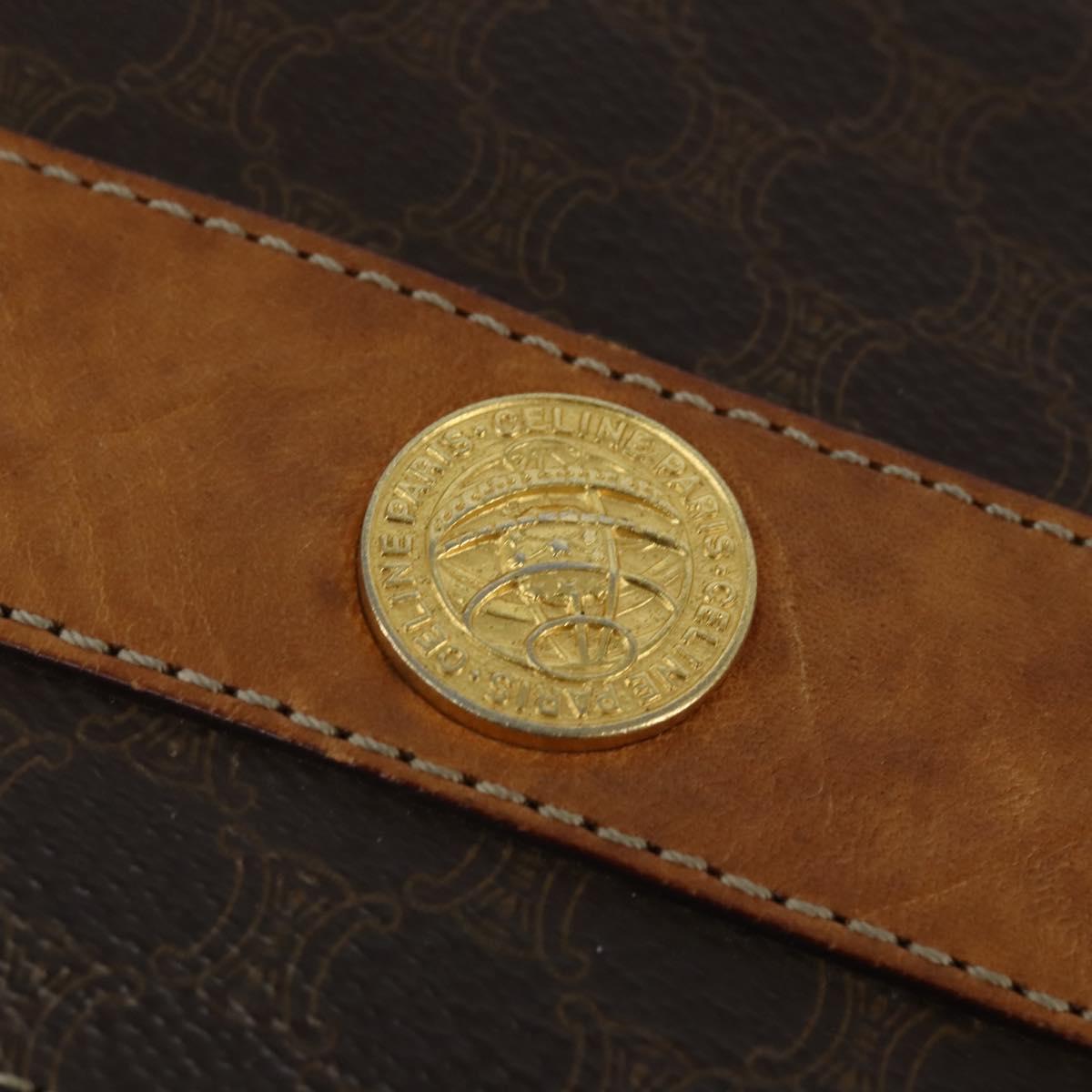 CELINE Macadam Canvas Shoulder Bag PVC Leather Brown Gold Auth 150050