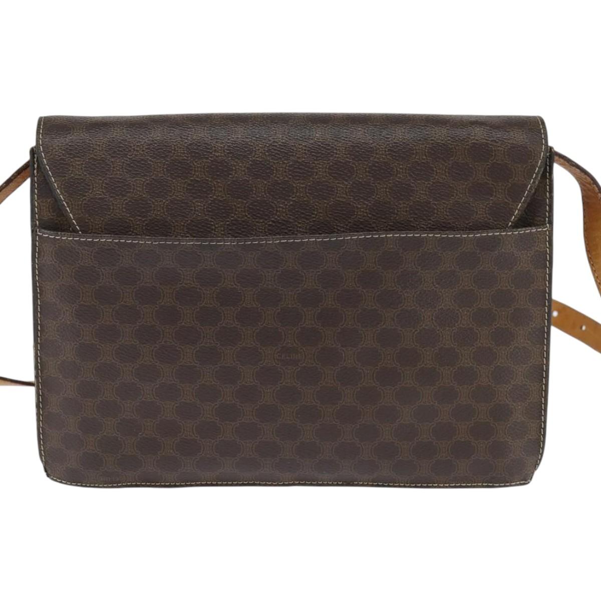 CELINE Macadam Canvas Shoulder Bag PVC Leather Brown Gold Auth 150050