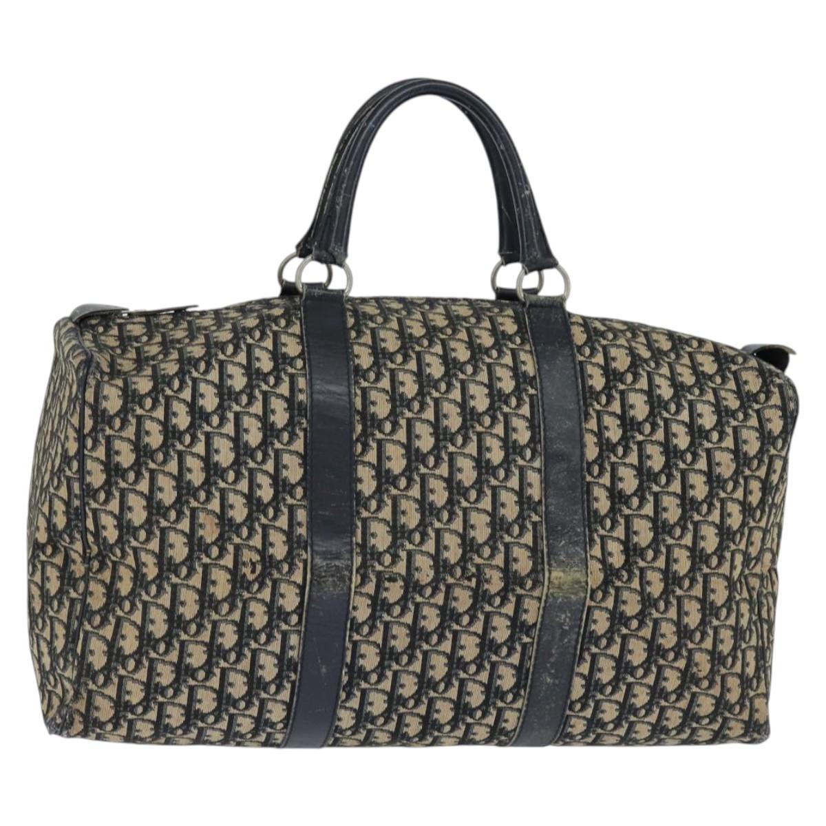 Christian Dior Trotter Canvas Boston Bag Navy Silver Auth 150052