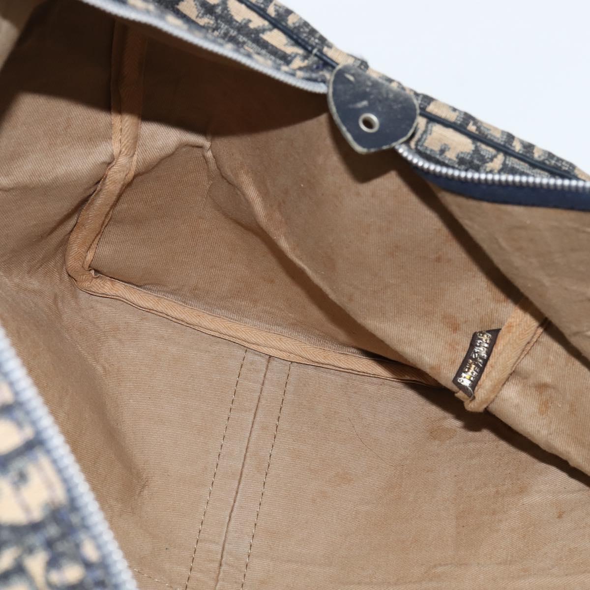 Christian Dior Trotter Canvas Boston Bag Navy Silver Auth 150052