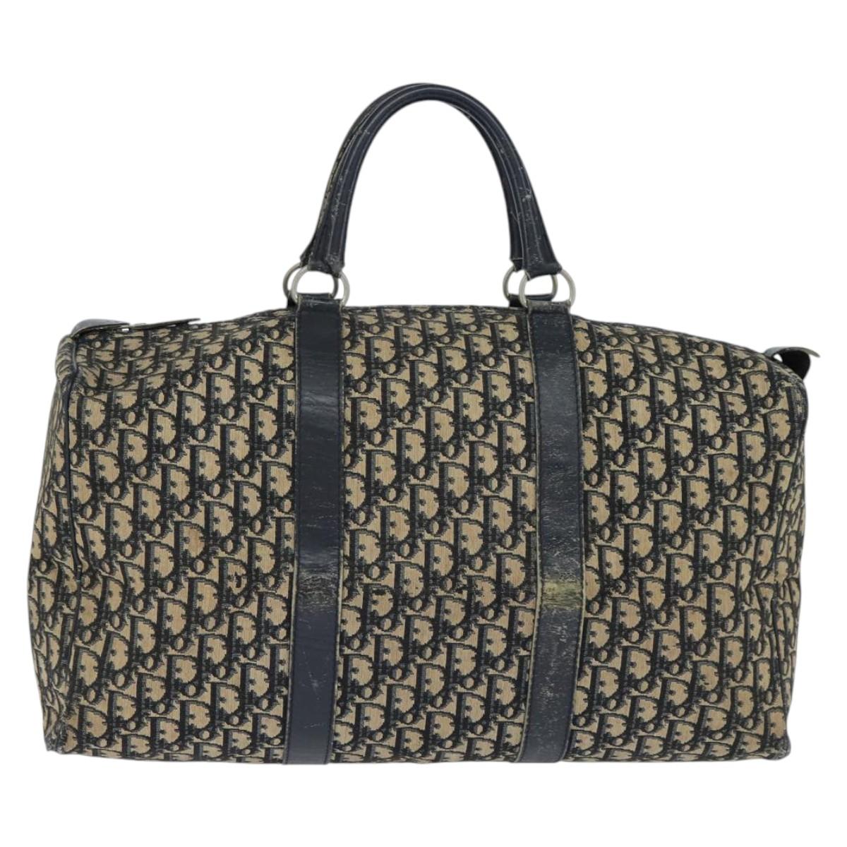 Christian Dior Trotter Canvas Boston Bag Navy Silver Auth 150052