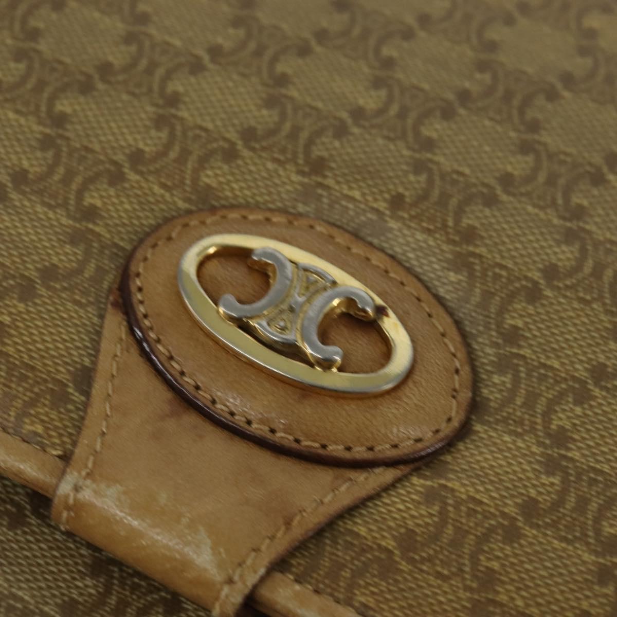 CELINE Macadam Canvas Shoulder Bag Beige Gold Auth 150067