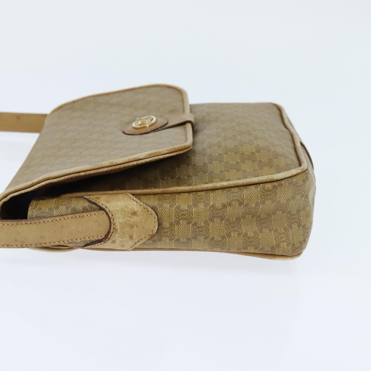 CELINE Macadam Canvas Shoulder Bag Beige Gold Auth 150067