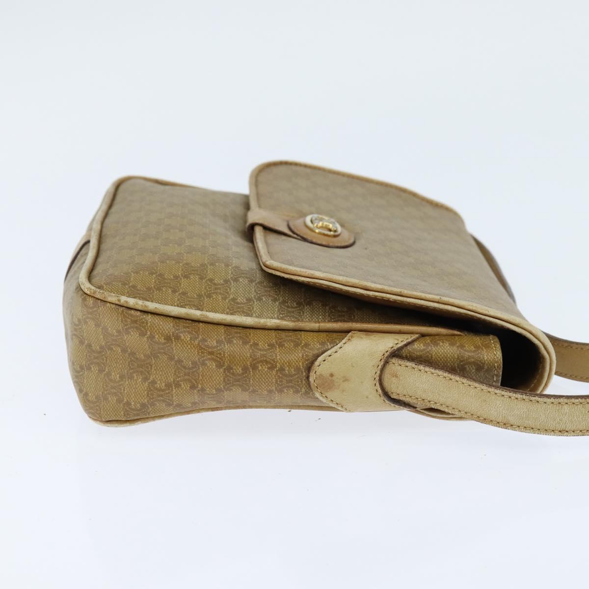CELINE Macadam Canvas Shoulder Bag Beige Gold Auth 150067
