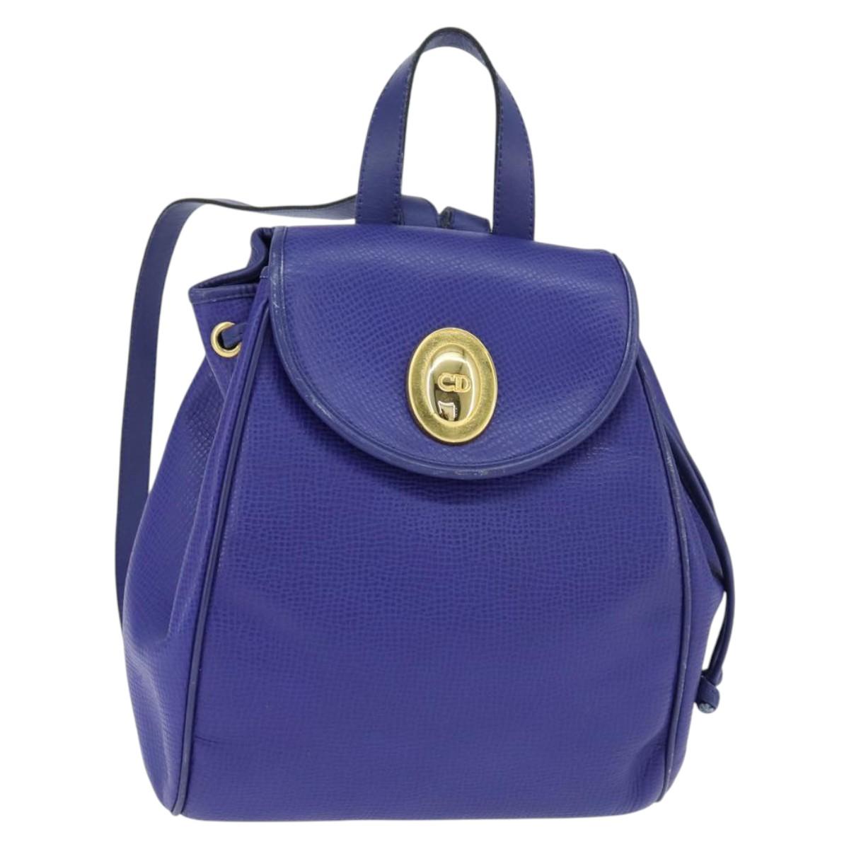 Christian Dior Backpack Leather Blue Gold Auth 150068