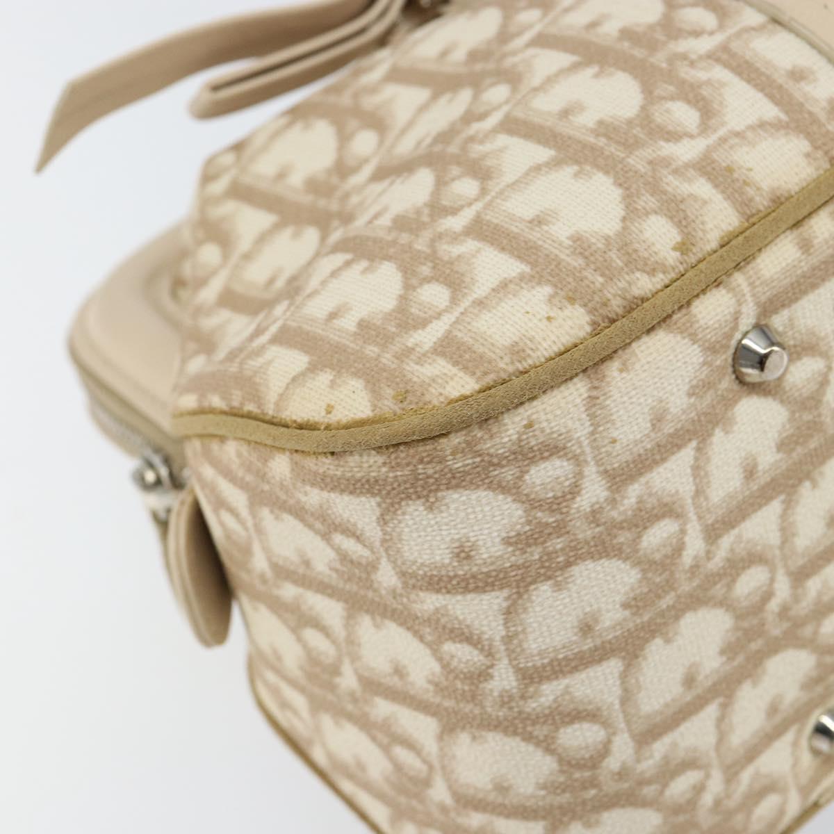 Christian Dior Trotter Canvas Romantic Tote Bag PVC Beige Silver Auth 150070