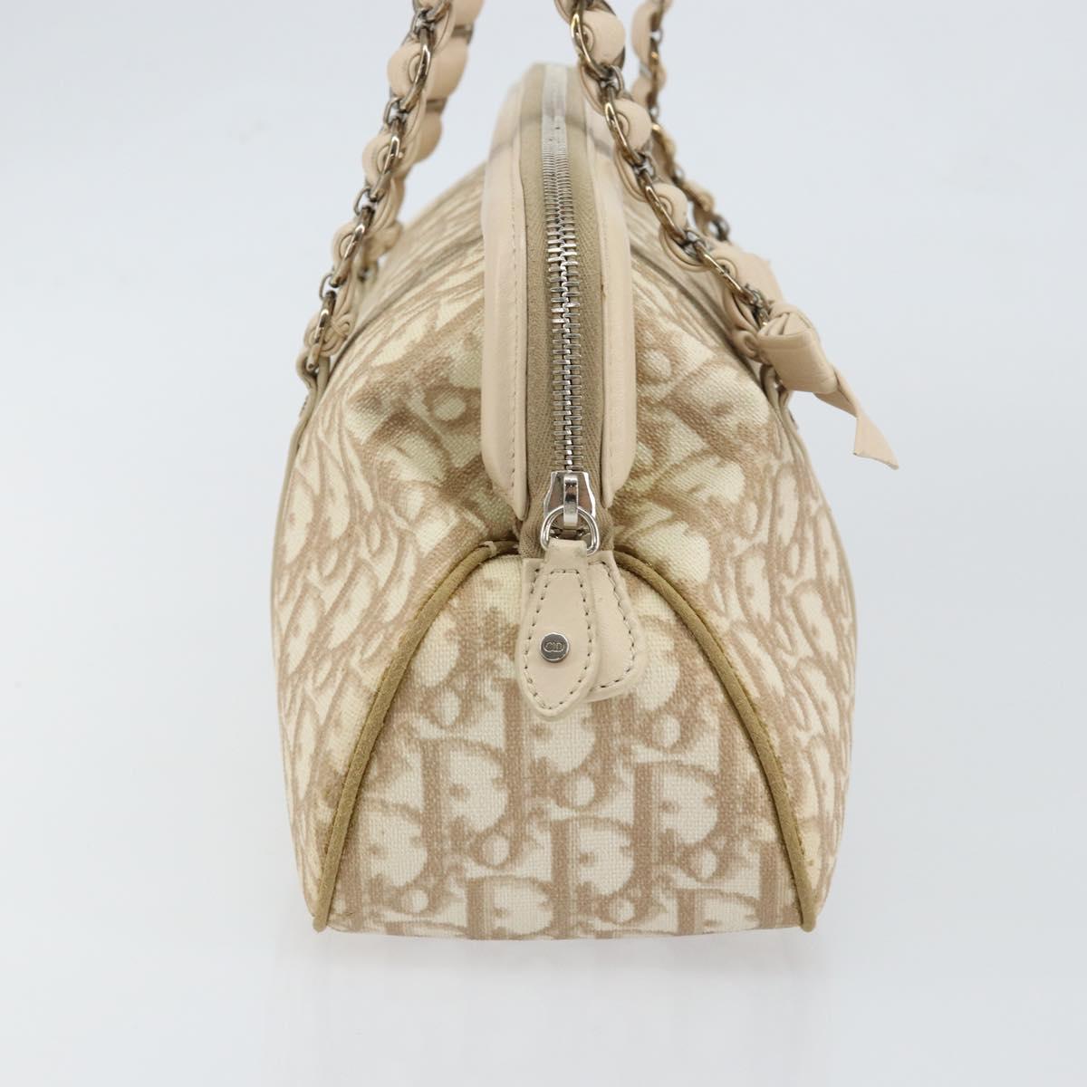 Christian Dior Trotter Canvas Romantic Tote Bag PVC Beige Silver Auth 150070