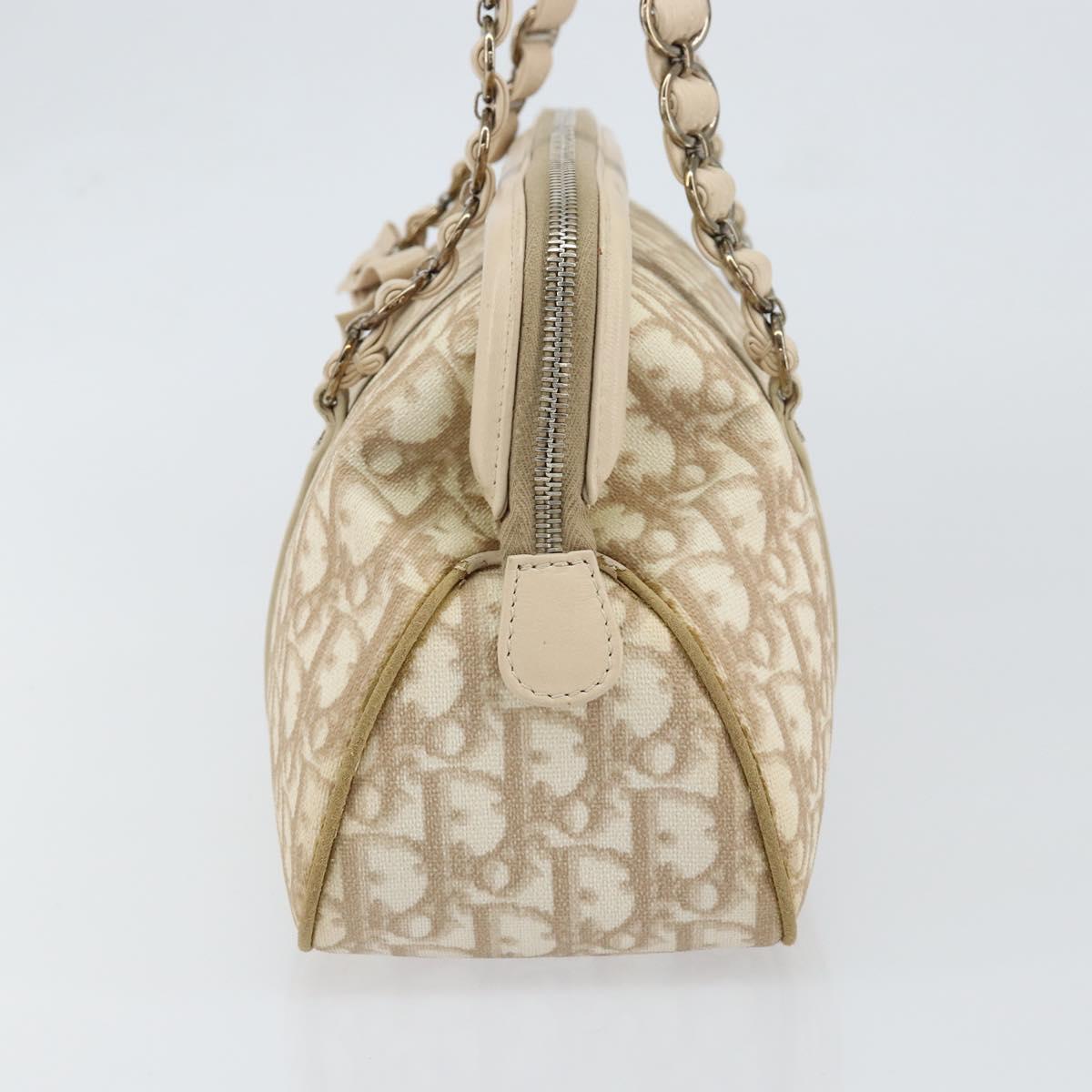 Christian Dior Trotter Canvas Romantic Tote Bag PVC Beige Silver Auth 150070